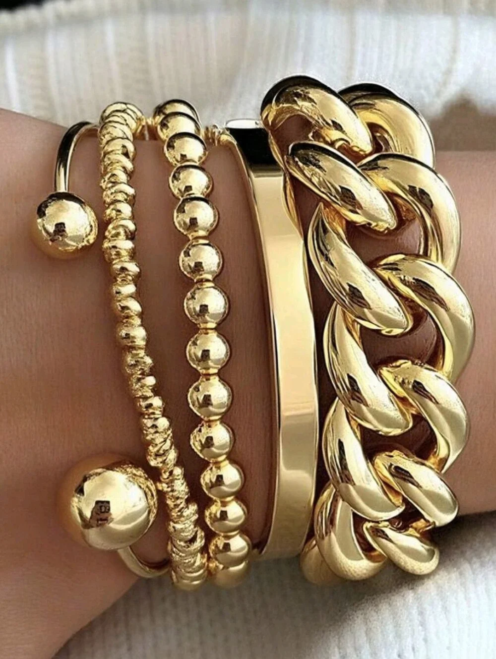 Gold Layered Bracelet Set for Women - Elegant Stackable Bangles